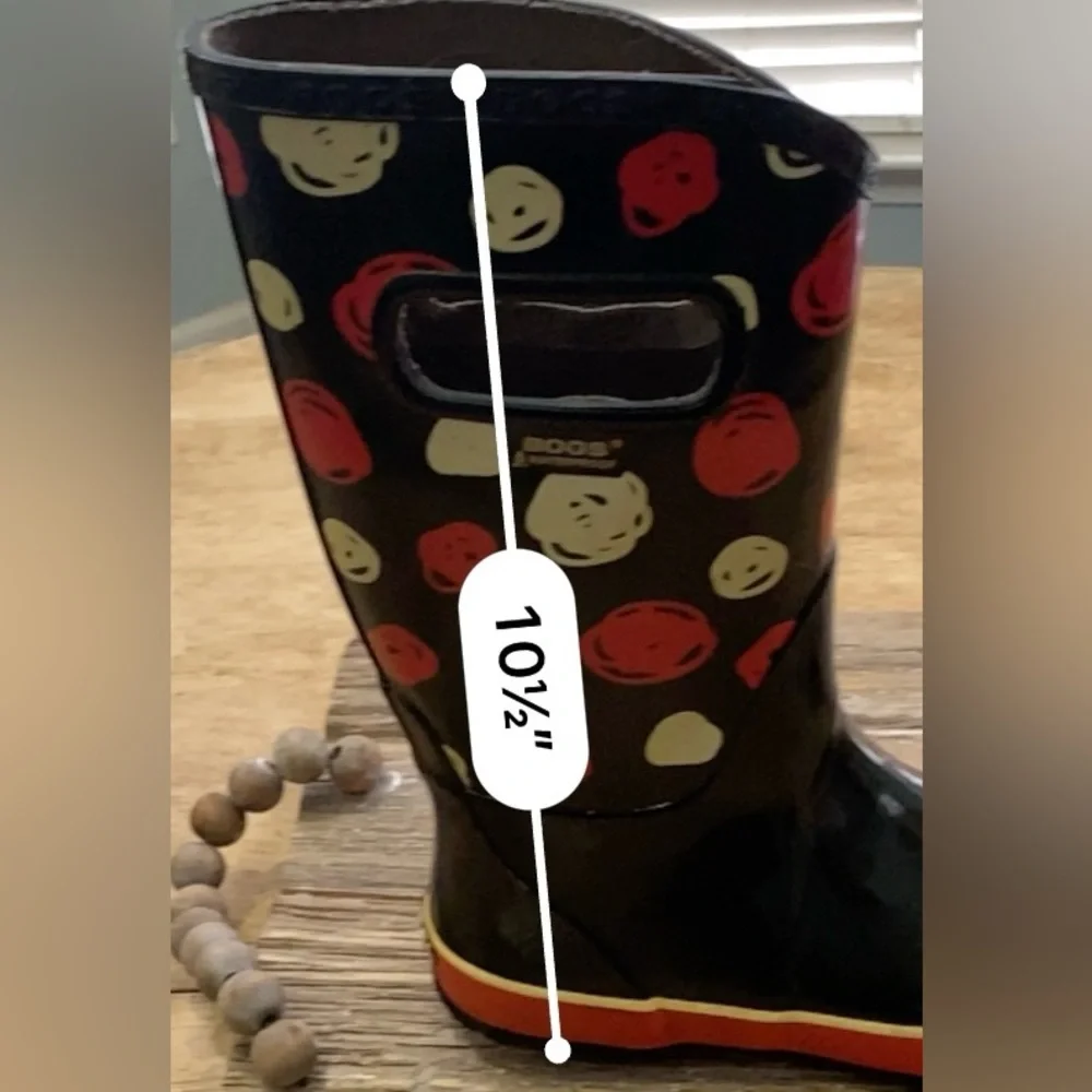 Bogs Classic Kids Unisex Size 3 Black W/ Red/Yellow Scribble Dot Rainboots‎